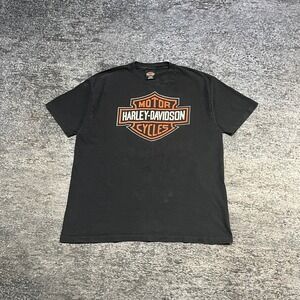 Vintage Harley Davidson T Shirt Black Size Large Big‎ Logo Double Sided Biker